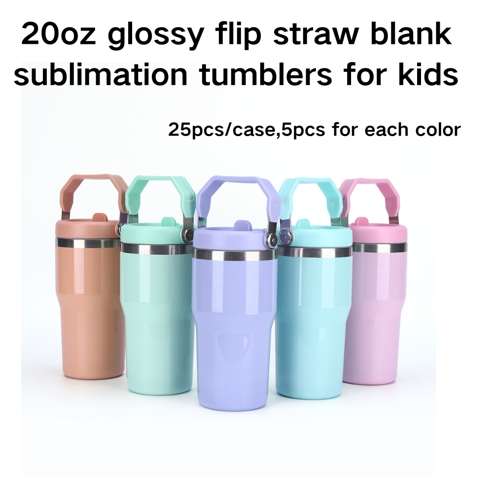 20oz Glossy Macaron Color Blank Sublimation Flip Straw Tumblers 25 Pack USA Warehouse