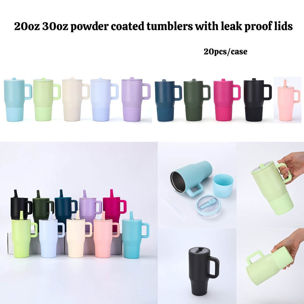 20oz 30oz Powder Coated Tumblers with Leak Proof Lids for Laser Engraving 10 Colors