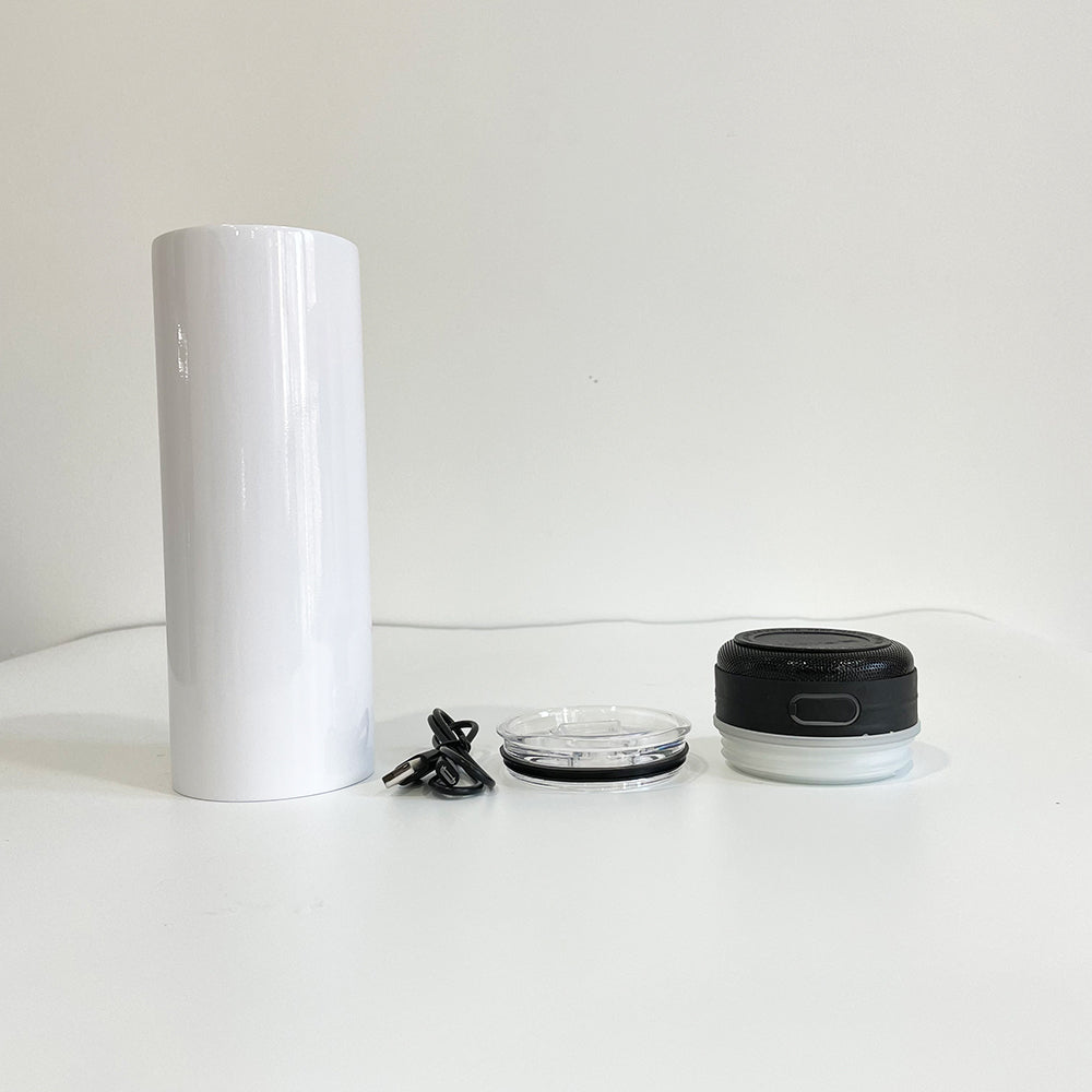 20oz White Blank Sublimation Straight Music Player Bluetooth Speaker Tumblers 12 Pack