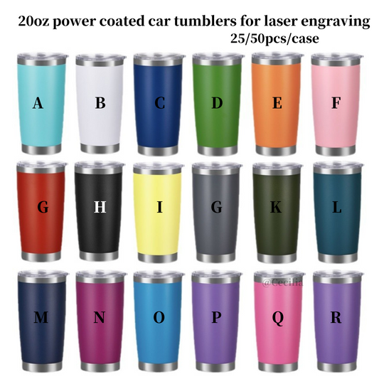 25Pack 50Pack 20oz Power Coated Car Tumblers for Laser Engraving Double Wall Stainless Steel Cups with Leak Proof Sliding Lids