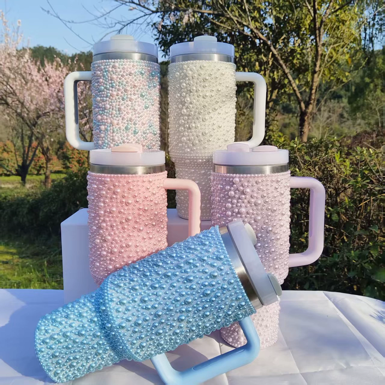 H2.0 40oz Bling Peral Tumblers Luxury Outdoor Travel Mugs for Women 20Pack China Warehouse