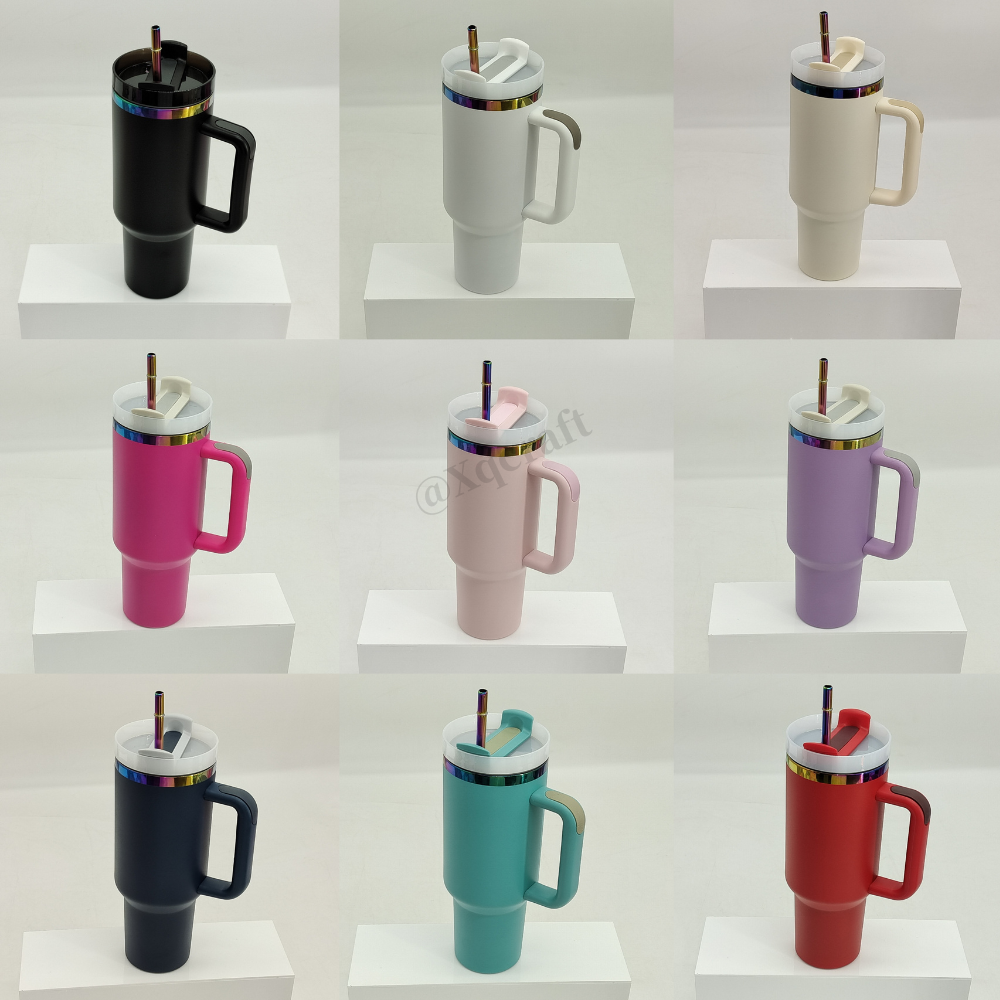40oz 🌈Rainbow Plated Tumblers Powder Coated Quencher Tumbler with Meatl Straw for Laser Engraving 20Pack China