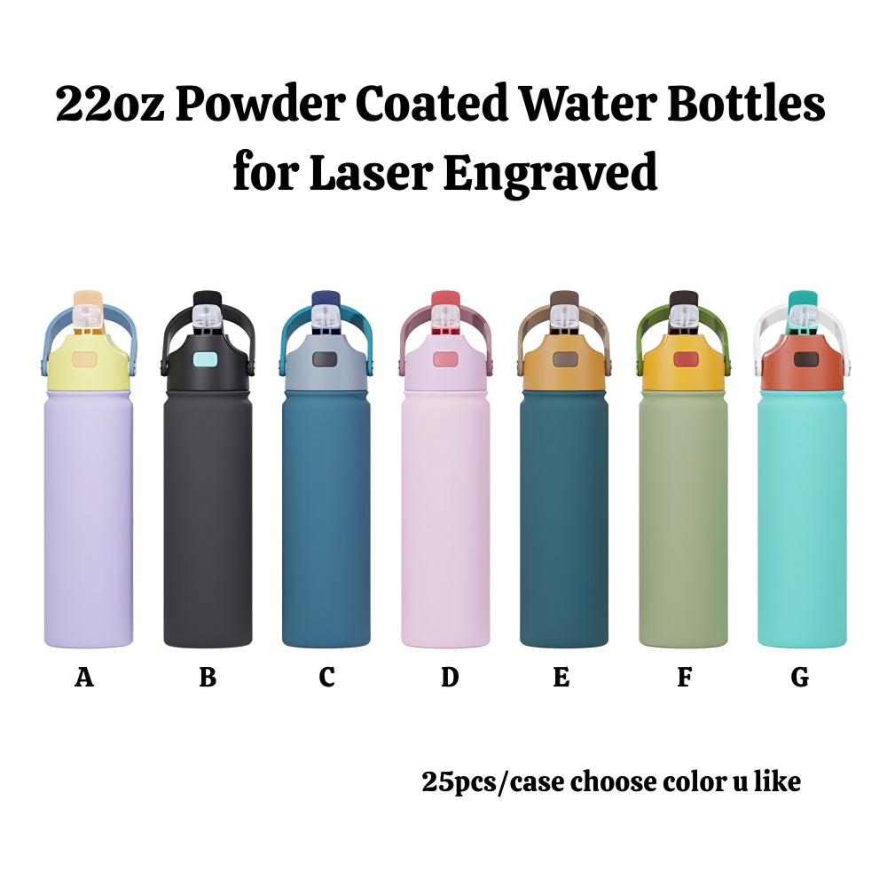 22oz White Sublimation Water Bottles and Colorful Powder Coated Tumblers for Laser Engraving 25 Pack China Warehouse