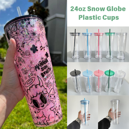 20 Pack China Warehouse 24oz Pre Drilled Snow Globe Double Wall Acrylic Plastic Cups for DIY Glitters Color Lids Plastic Can for UV DTF Wraps