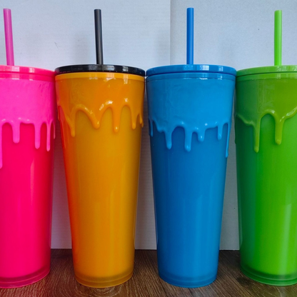24oz Halloween Lava Glow In The Dark Plastic Cups with Coloful Lids and Straw Suitable for UV DTF Wraps 20Pack China