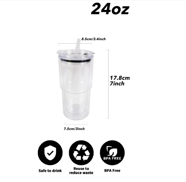 24oz Snow Globe Plastic Cups Pre-drilled Hole and with Plug 25 Pack USA Warehouse