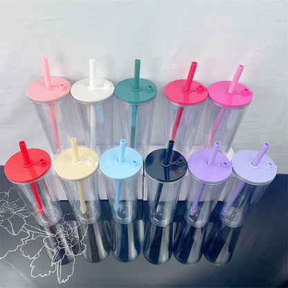 24oz Pre Drilled Hole Snow Globe Plastic Cups With Thick Straw for Vinyl 20 Pack China Warehouse