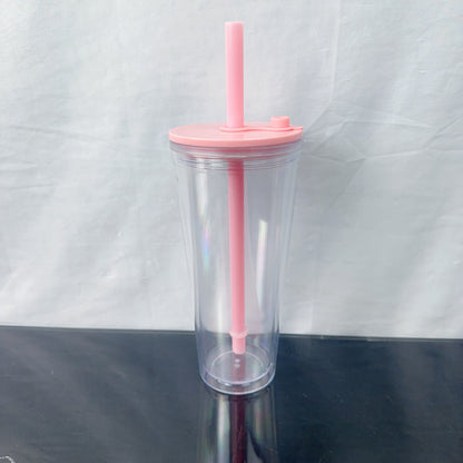 24oz Pre Drilled Hole Snow Globe Plastic Cups With Thick Straw for Vinyl 20 Pack China Warehouse