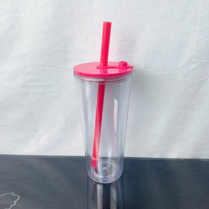 24oz Pre Drilled Hole Snow Globe Plastic Cups With Thick Straw for Vinyl 20 Pack China Warehouse