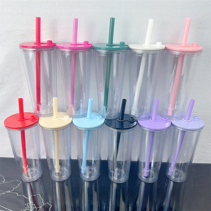 24oz Pre Drilled Hole Snow Globe Plastic Cups With Thick Straw for Vinyl 20 Pack China Warehouse