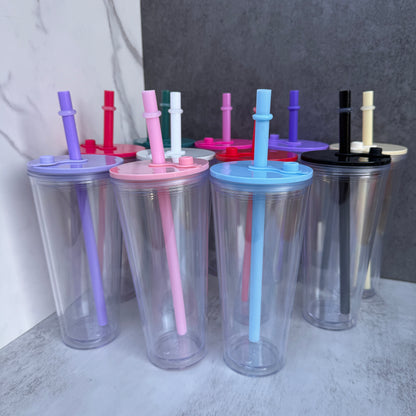 24oz Pre Drilled Hole Snow Globe Plastic Cups With Thick Straw for Vinyl 20 Pack China Warehouse