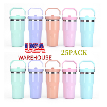 25 Pack USA Warehouse 20oz Glossy Macaron Color Blank Sublimation Flip Straw Tumblers for Heat Press Sublimatio