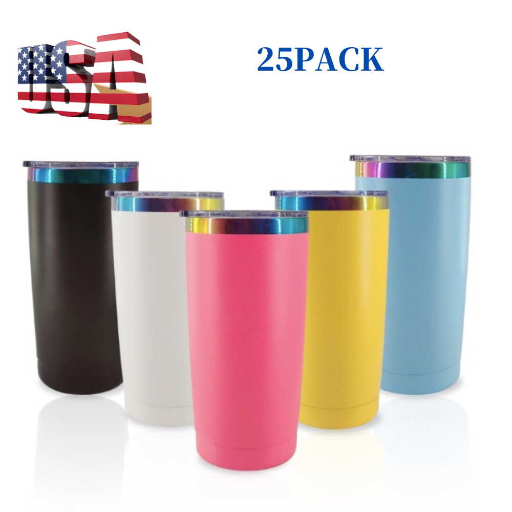 25Pack USA Warehouse 20oz Rainbow Underneath Power Coated Double Wall Car Tumblers for Laser Engraving