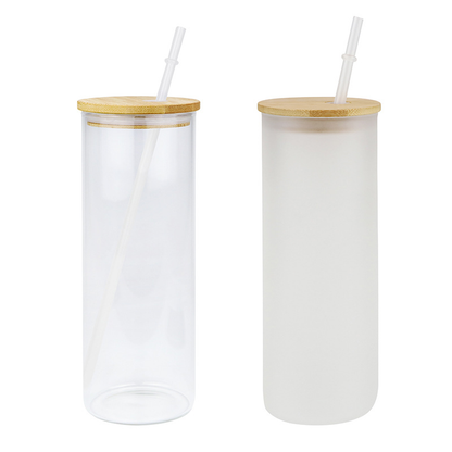 25oz Blank Sublimation Clear Frosted Skinny Glass Can With Bamboo Plastic Lids 25Pack China Warehouse