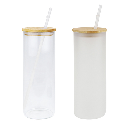 25oz Blank Sublimation Clear Frosted Skinny Glass Can With Bamboo Plastic Lids 25Pack China Warehouse