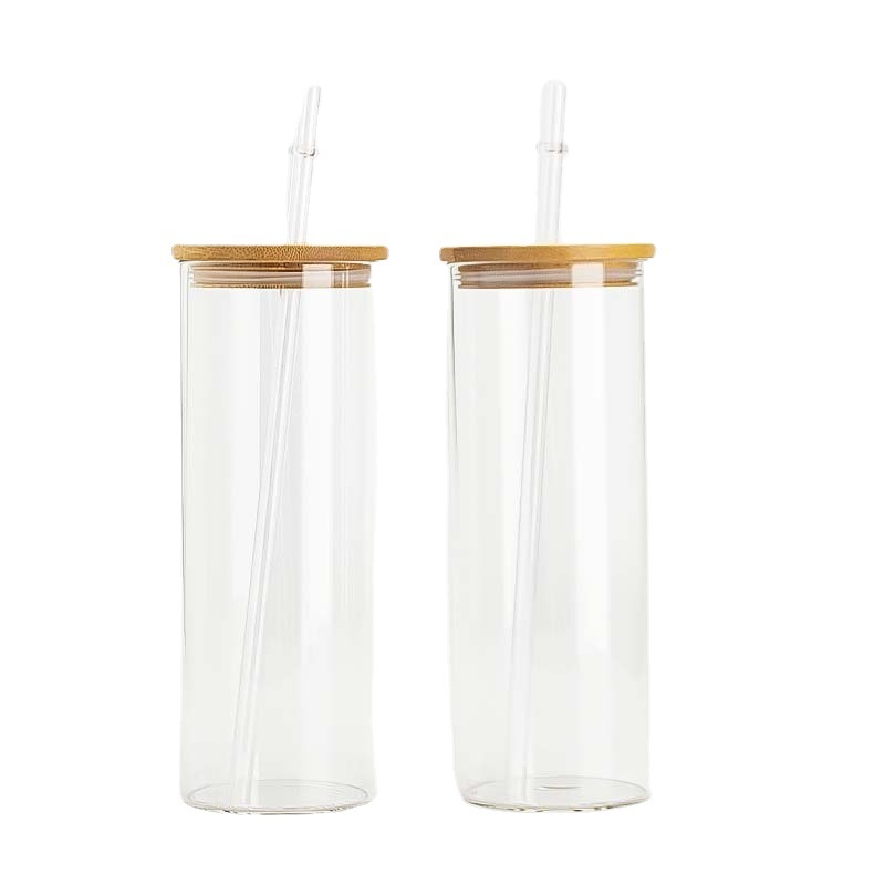25oz Blank Sublimation Clear Frosted Skinny Glass Can With Bamboo Plastic Lids 25Pack China Warehouse