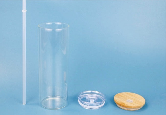 25oz Blank Sublimation Clear Frosted Skinny Glass Can With Bamboo Plastic Lids 25Pack China Warehouse