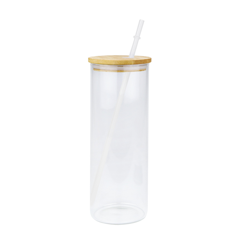 25oz Blank Sublimation Clear Frosted Skinny Glass Can With Bamboo Plastic Lids 25Pack China Warehouse