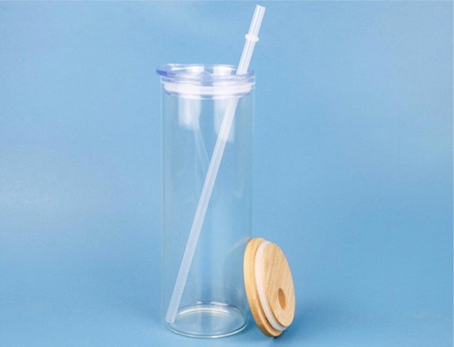 25oz Blank Sublimation Clear Frosted Skinny Glass Can With Bamboo Plastic Lids 25Pack China Warehouse