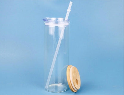 25oz Blank Sublimation Clear Frosted Skinny Glass Can With Bamboo Plastic Lids 25Pack China Warehouse