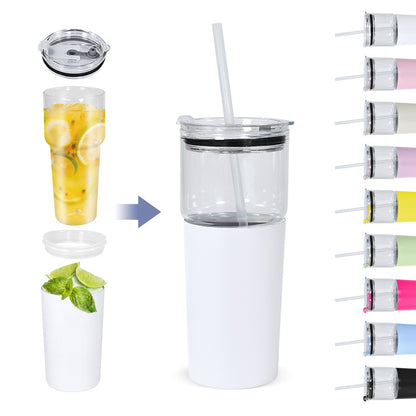 2 in one Split Cups 25oz Glass Cups and 15oz Stainless Steel Tumblers Set 20Pack China Warehouse