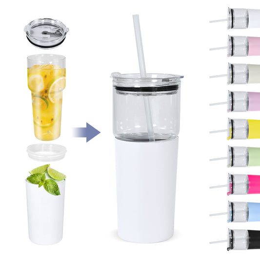 2 in one Split Cups 25oz Glass Cups and 15oz Stainless Steel Tumblers Set 20Pack China Warehouse