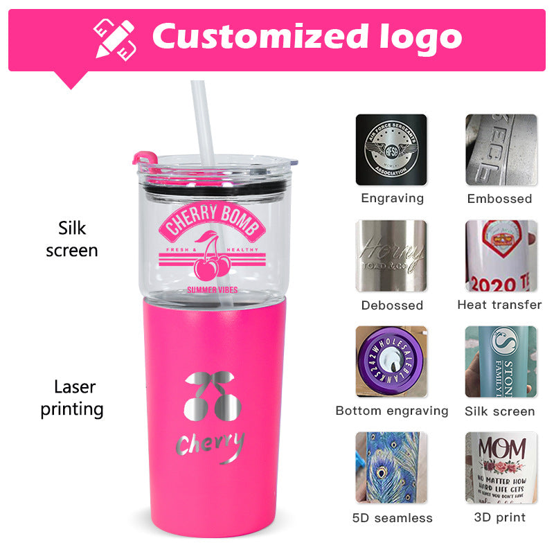 2 in one Split Cups 25oz Glass Cups and 15oz Stainless Steel Tumblers Set 20Pack China Warehouse