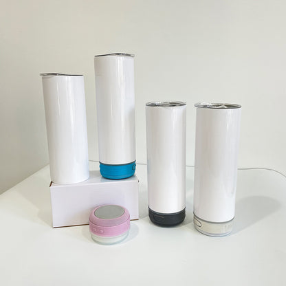 20oz White Blank Sublimation Straight Music Player Bluetooth Speaker Tumblers 12 Pack