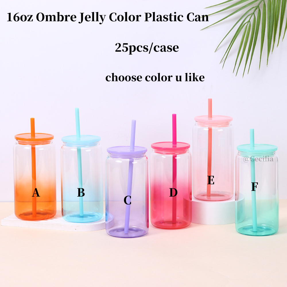 16oz Ombre Jelly Color Plastic Can for UV DTF Wraps 25pack 50pack China Warehouse