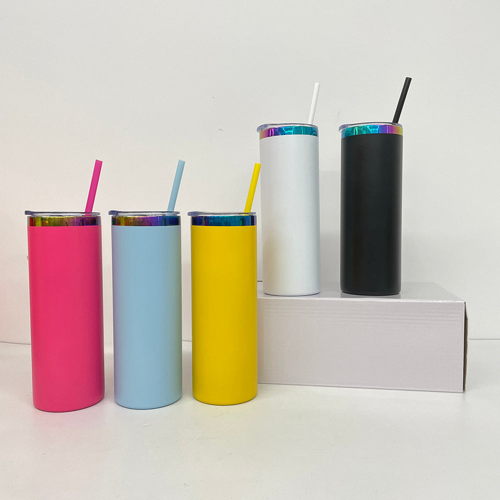 25 Pack USA Warehouse 20oz Rainbow Plated Straight Tumbler With Colored PP Straw for Laser Engraving