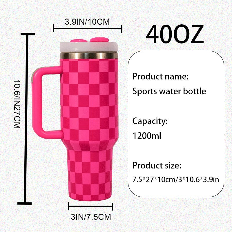 20Pack H2.0 40oz 3D Printed Checkerboard Design Tumblers with Handle Multi-color Plaid Double Wall Stainless Steel Water Mugs