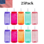 25Pack 16oz Jelly Color Blank Sublimation Glass Can With Colorful Lids and Clear Plastic Straw Also Work for UV DTF Wraps