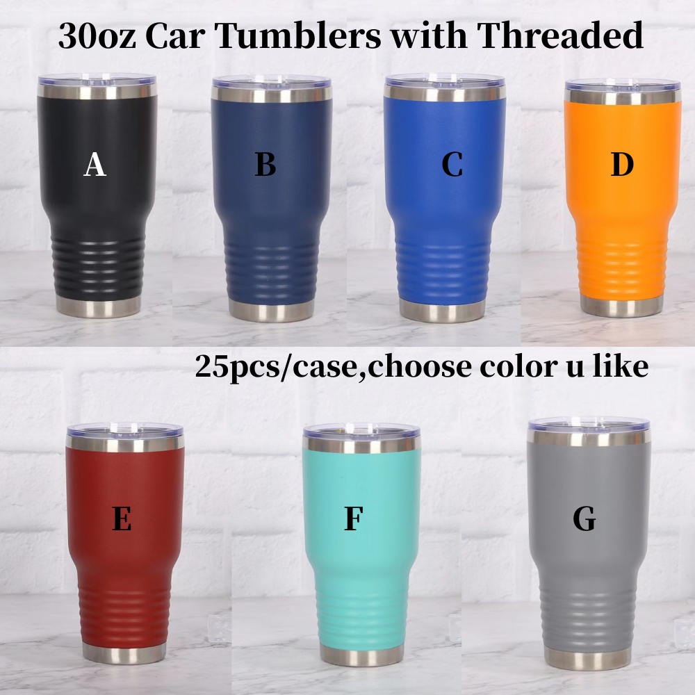 20oz 30oz Power Coated Car Tumblers Bottom with Threaded for Laser Engraving 25Pack China Warehouse