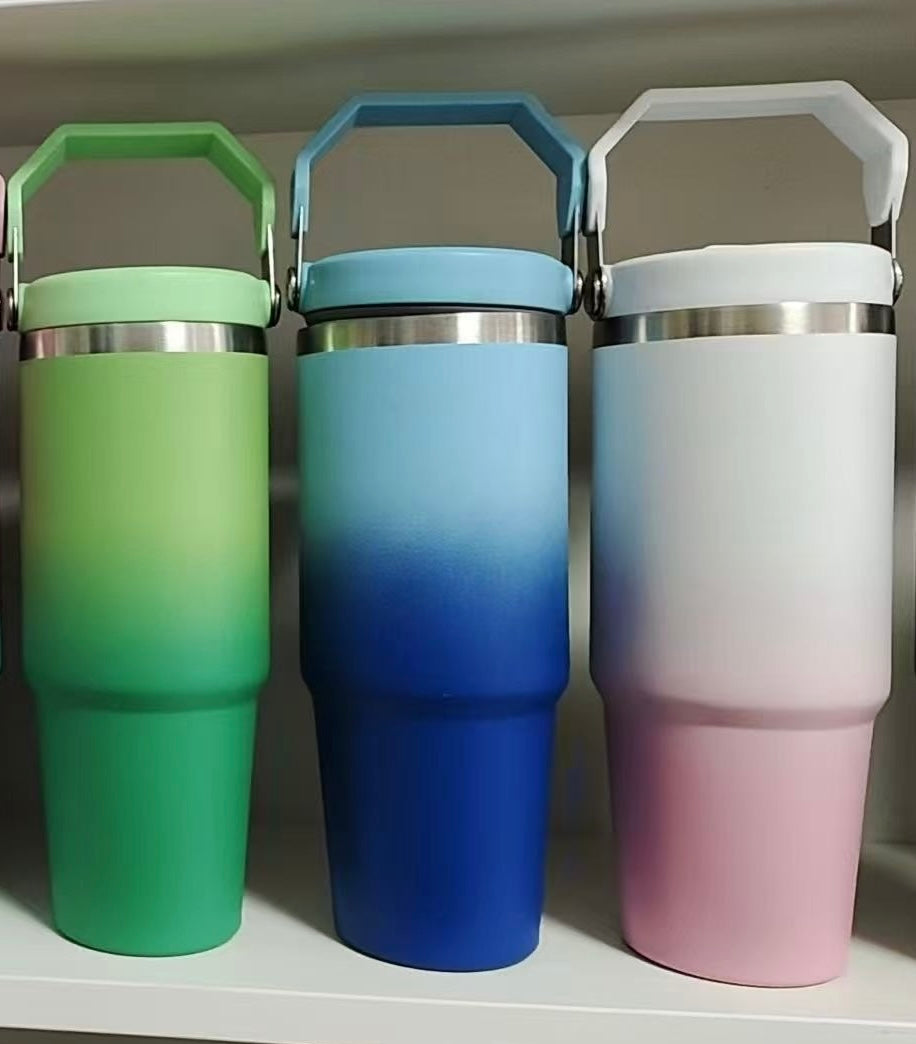 30oz Ombre Color Powder Coating Flip Straw Lids Water Bottles for Laser Engrvaed 25Pack China Warehouse