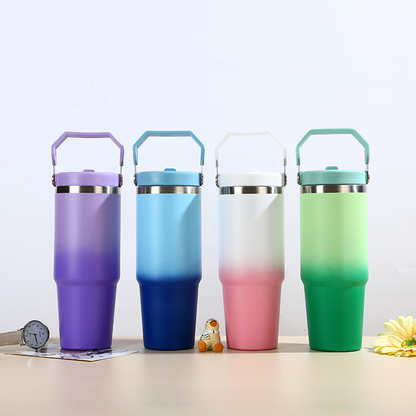 30oz Ombre Color Powder Coating Flip Straw Lids Water Bottles for Laser Engrvaed 25Pack China Warehouse