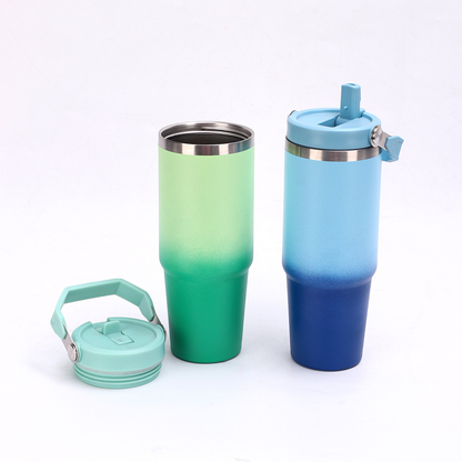 30oz Ombre Color Powder Coating Flip Straw Lids Water Bottles for Laser Engrvaed 25Pack China Warehouse