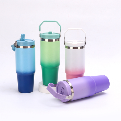 30oz Ombre Color Powder Coating Flip Straw Lids Water Bottles for Laser Engrvaed 25Pack China Warehouse