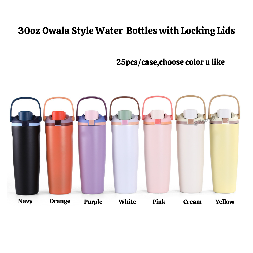 30oz Owala Style Water Bottles Locking Lids and 40oz Tumblers with Handle for Laser Engraved 25 Pack China Warehouse