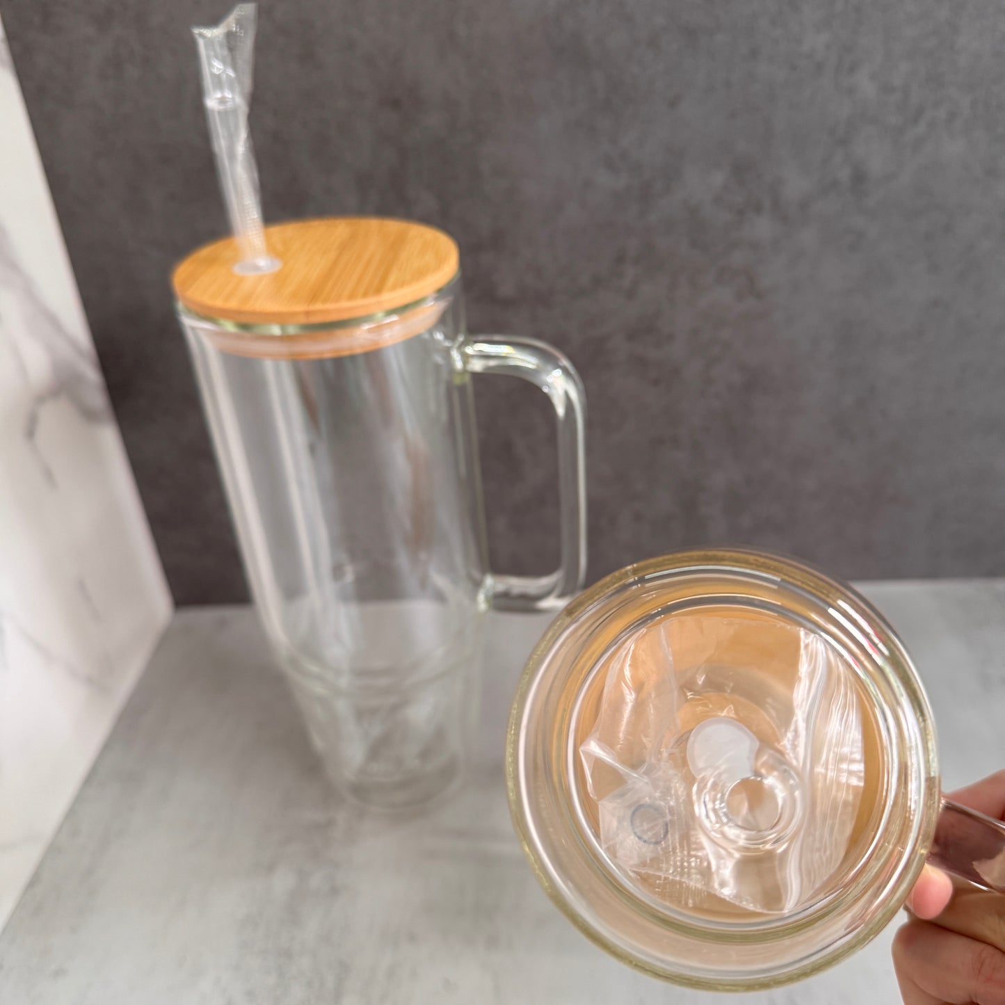32oz 40oz Snow Globe Glass Can with Handle for Sublimation Pre Drilled Hole and with Plug 12Pack China Warehouse