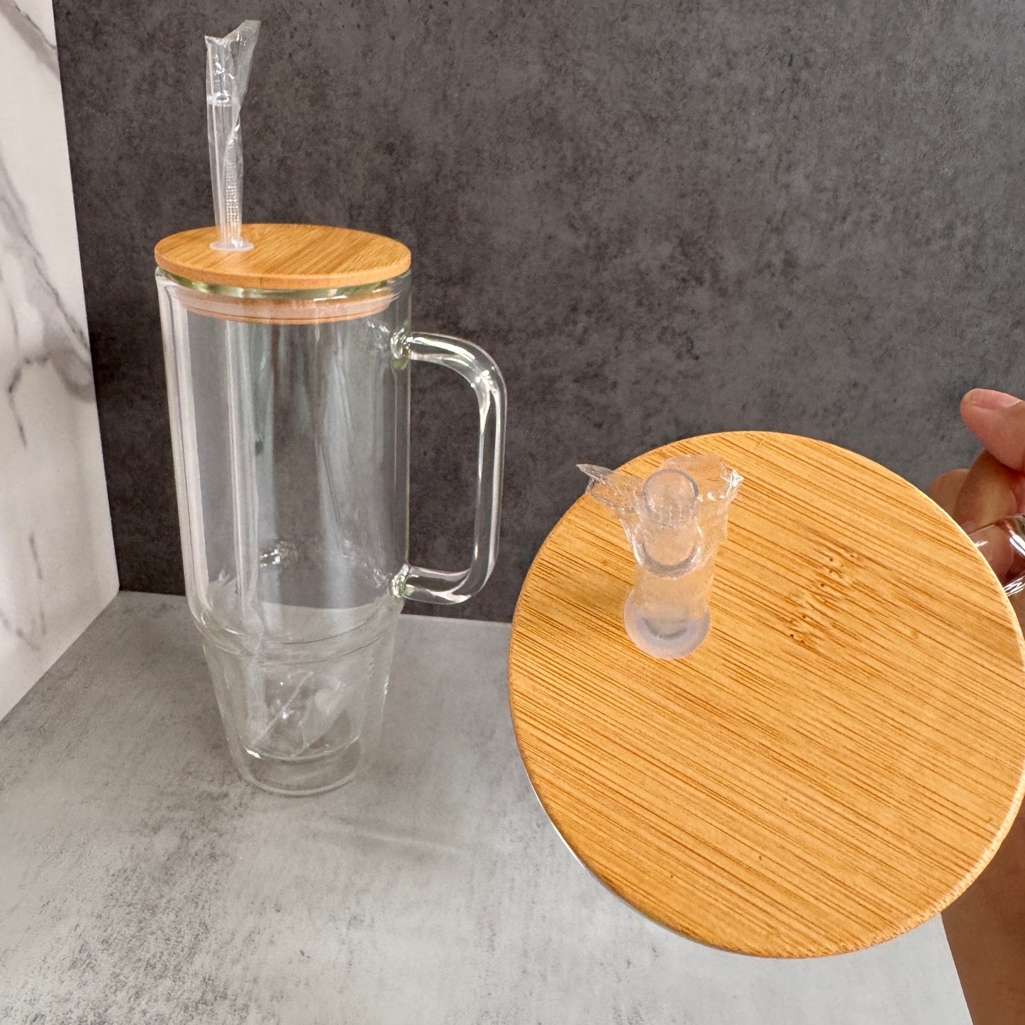 32oz 40oz Snow Globe Glass Can with Handle for Sublimation Pre Drilled Hole and with Plug 12Pack China Warehouse