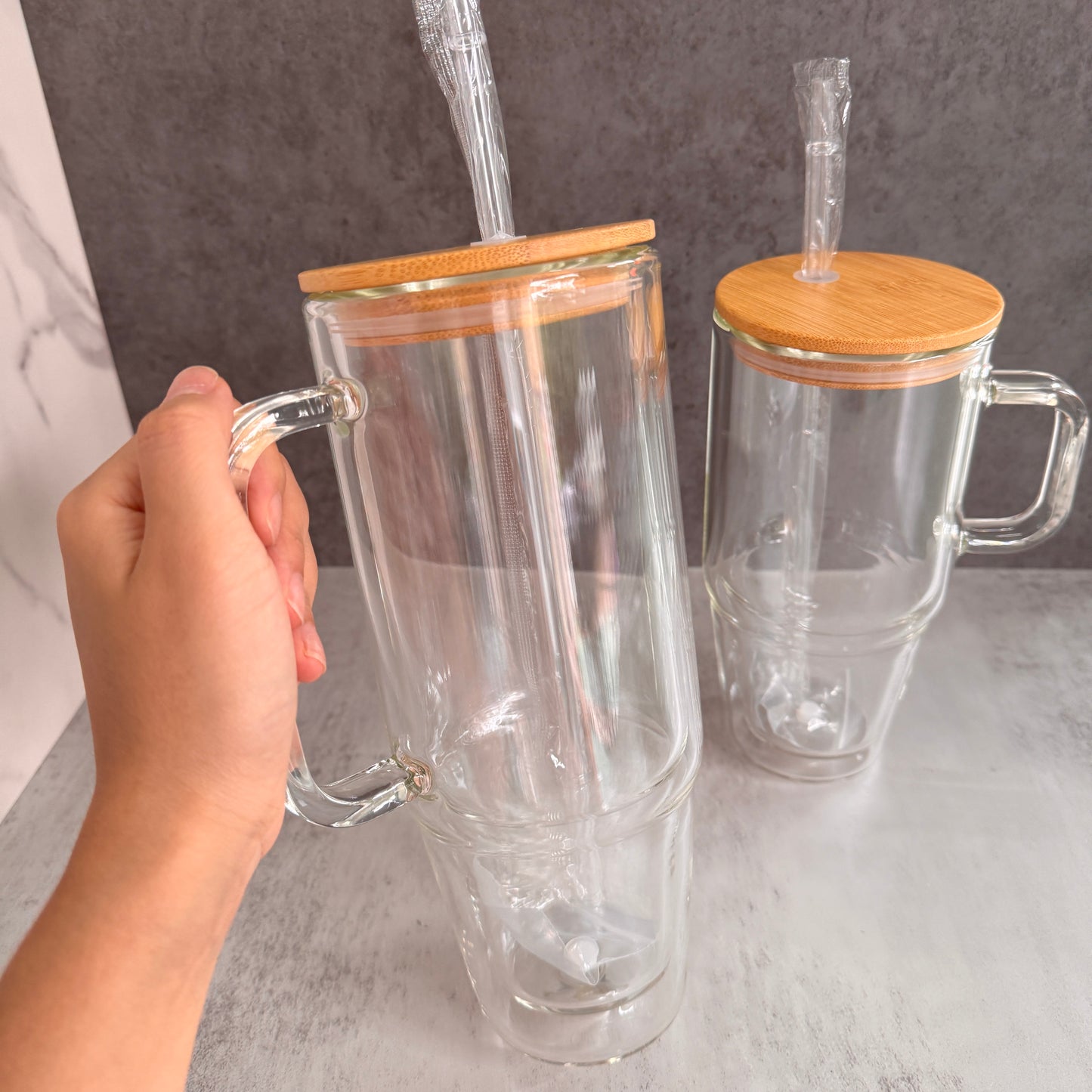 32oz 40oz Snow Globe Glass Can with Handle for Sublimation Pre Drilled Hole and with Plug 12Pack China Warehouse