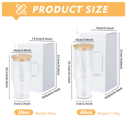 32oz 40oz Snow Globe Glass Can with Handle for Sublimation Pre Drilled Hole and with Plug 12Pack China Warehouse