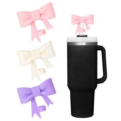 100 Pack China Warehosue 10mm Cute Bow Straw Topper Bulk Compatible with Stanley 30/40 oz Tumbler Cups Silicone Lids Protectors Reusable Drinking Straw Cover