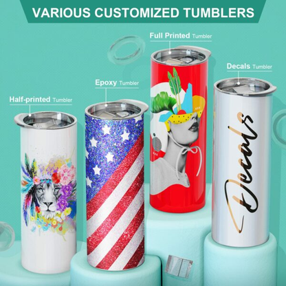 50 Pack USA Warehouse 20oz Flat Edge Blank Sublimation Skinny Tumbles White Color Stainless Steel Double Wall Cups