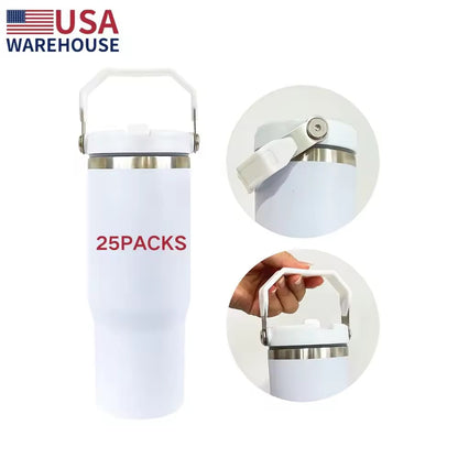 25Pack USA Warehouse 30oz Matt Color Flip Straw Tumblers for Sublimation Double Wall Metal Water Bottles also Work for UV DTF Wraps