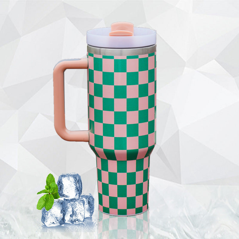 20Pack H2.0 40oz 3D Printed Checkerboard Design Tumblers with Handle Multi-color Plaid Double Wall Stainless Steel Water Mugs