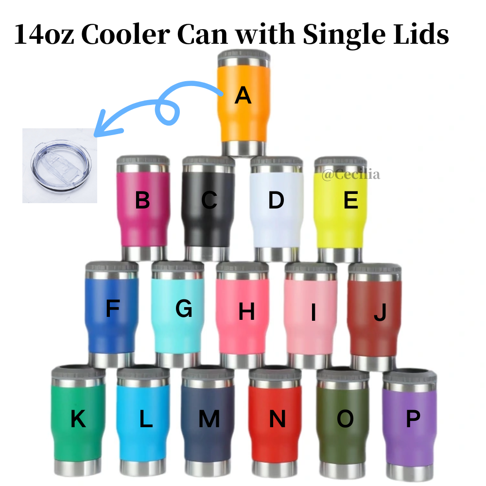 50 Pack 14oz Cooler Can with Opener Tumblers for Laser Engraving Double Wall Stainless Steel Power Coated Cups with Single/Double Lids for Summer