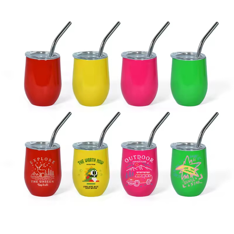 3oz Mini Neon Color Sublimation Wine Tumblers with Stainless Steel Straw 48Pack USA Warehouse