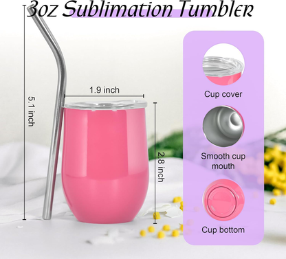 3oz Mini Neon Color Sublimation Wine Tumblers with Stainless Steel Straw 48Pack USA Warehouse