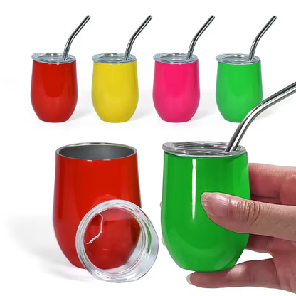 3oz Mini Neon Color Sublimation Wine Tumblers with Stainless Steel Straw 48Pack USA Warehouse